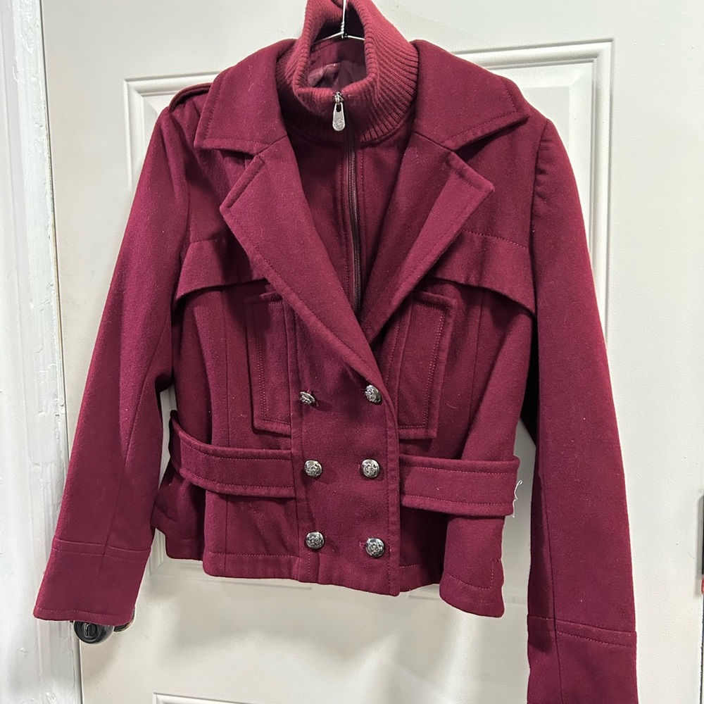 Sean John Women's Deep Red Pea Coat